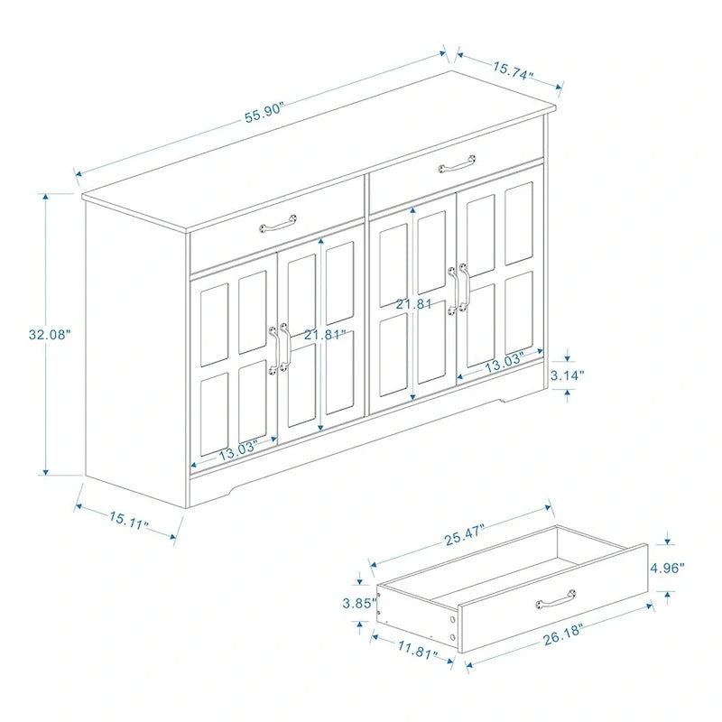 Rustic Farmhouse Sideboard Buffet Cabinet with 2 Drawers and 4 Doors for Storage - image 5