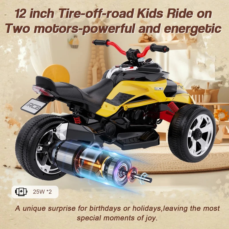 RCB 12V Electric Ride-On,Dual Motors,Music,Up to 5 mph,3 Wheel ATV Style for Kids Ages 3+,Black - image 13