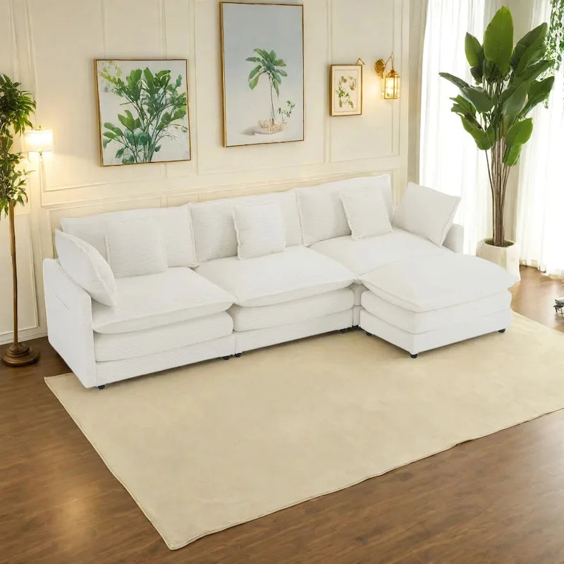 112.6-Inch Corduroy Upholstered L-Shaped Modular Sectional Sofa with Convenient Side Storage Pockets - image 1