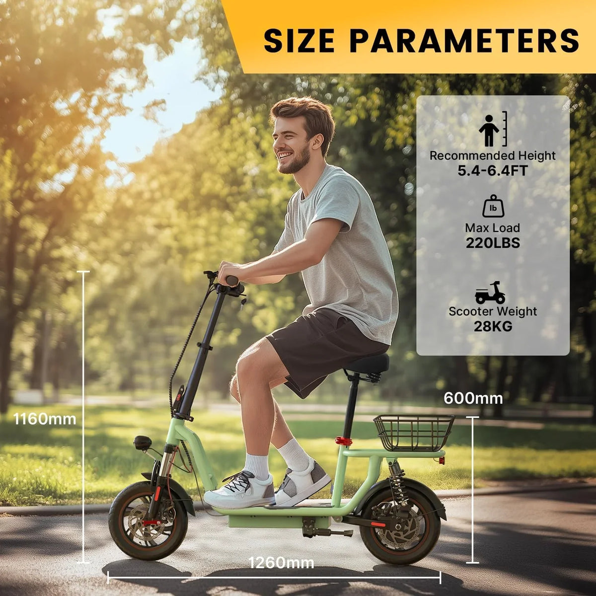 iScooter electric scooter with seat, 37/21 mile range, 28/19/15.6 mph top speed, dual suspension scooter with basket - image 26