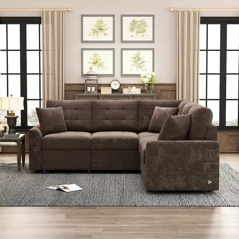 Roomfitters L-Shaped Pull-Out Sofa Bed with Wheels, USB Ports, and Power Outlets – Versatile Sleeper Sofa for Ultimate Living Room Comfort - image 11