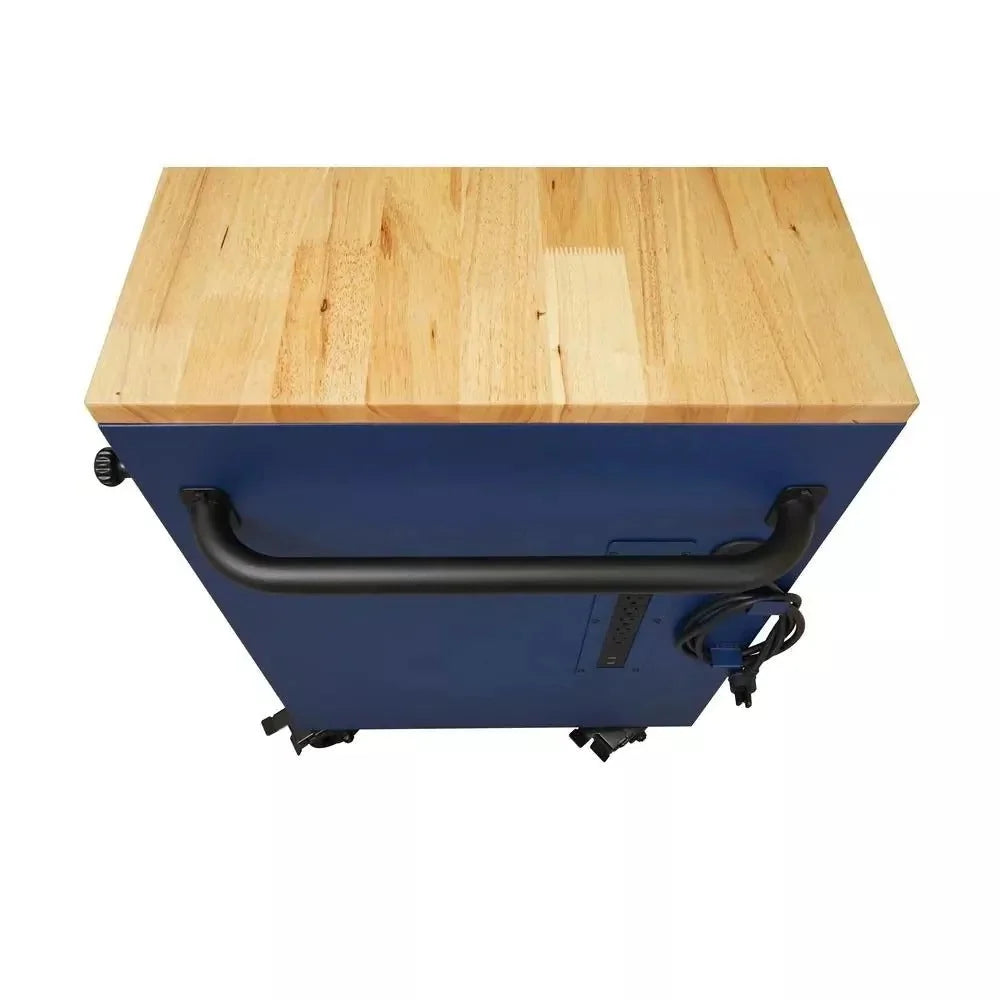 Heavy-Duty 52 in. 9-Drawer Mobile Workbench with Adjustable-Height Solid Wood Top in Matte Blue - image 7