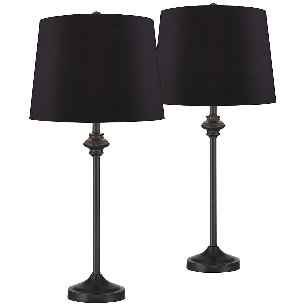 360 Lighting Lynn Modern Country Cottage Buffet Table Lamps 26" Tall Set of 2 Black Metal Faux Silk Drum Shade for Bedroom Living Room Bedside - image 1