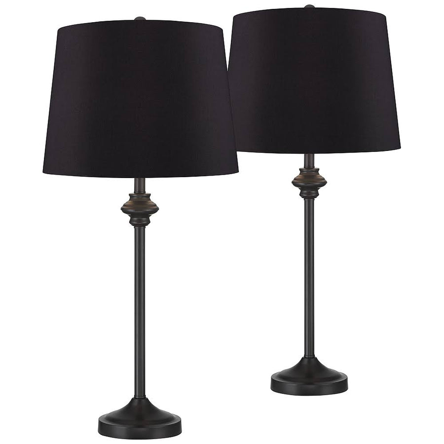 360 Lighting Lynn Modern Country Cottage Buffet Table Lamps 26" Tall Set of 2 Black Metal Faux Silk Drum Shade for Bedroom Living Room Bedside - image 1