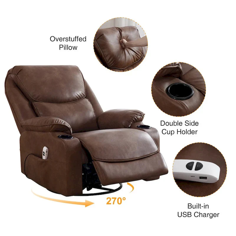 HOMYKA 34.2-Inch Wide Faux Leather Swivel Rocking Power Recliner Chair with USB Charging Port - image 26