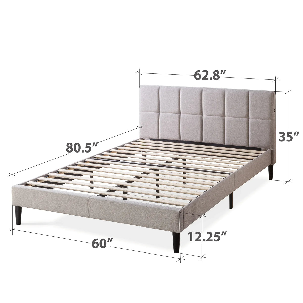 Zinus Lottie 35" Upholstered Platform Bed Frame with USB Ports, Grey, Queen - image 18