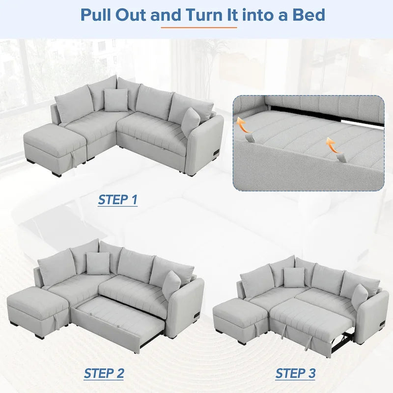 Roomfitters L-Shaped Sleeper Sofa with USB Ports, Power Outlets, and Versatile Storage Ottoman - image 22