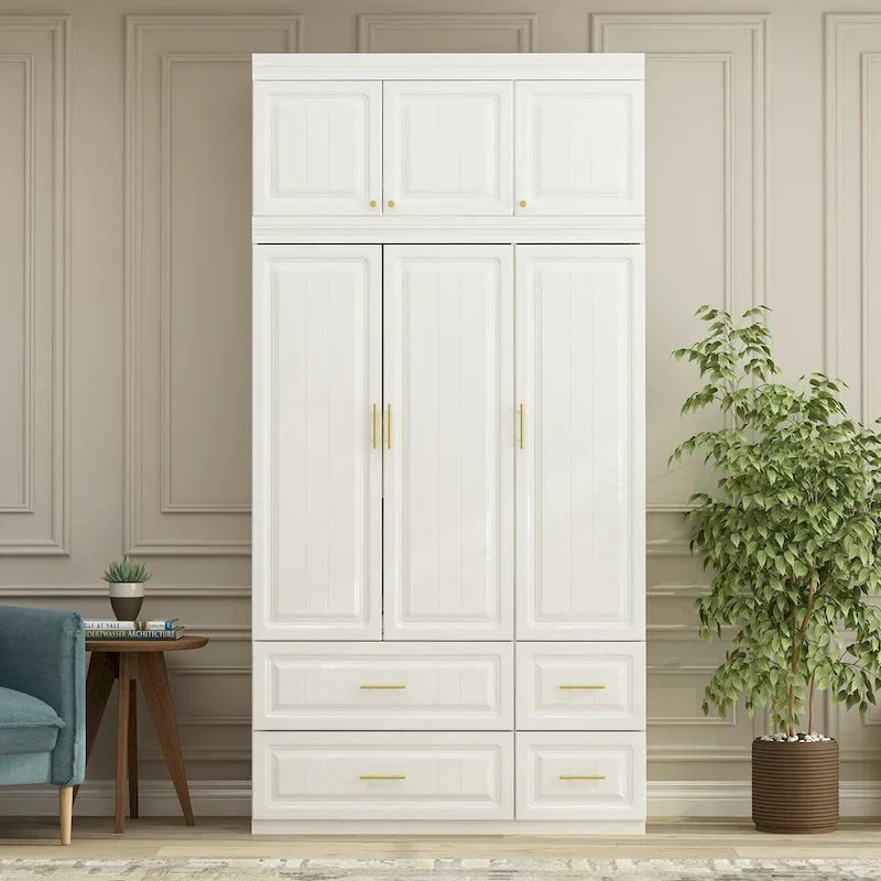 Modern Wardrobe Armoire with Hanging Rod Shelves and Drawers - image 5