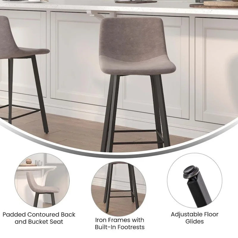 Pair of Armless Upholstered Metal Counter Stools - image 22