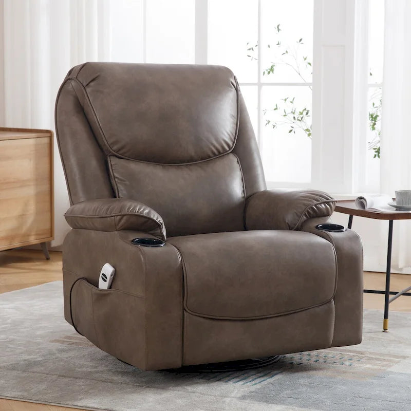 HOMYKA 34.2-Inch Wide Faux Leather Swivel Rocking Power Recliner Chair with USB Charging Port - image 1
