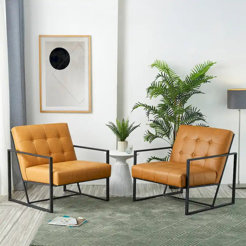 Glitzhome Set of 2 Mid-Century Tufted Accent Chairs in 29.25W PU Leather - image 11