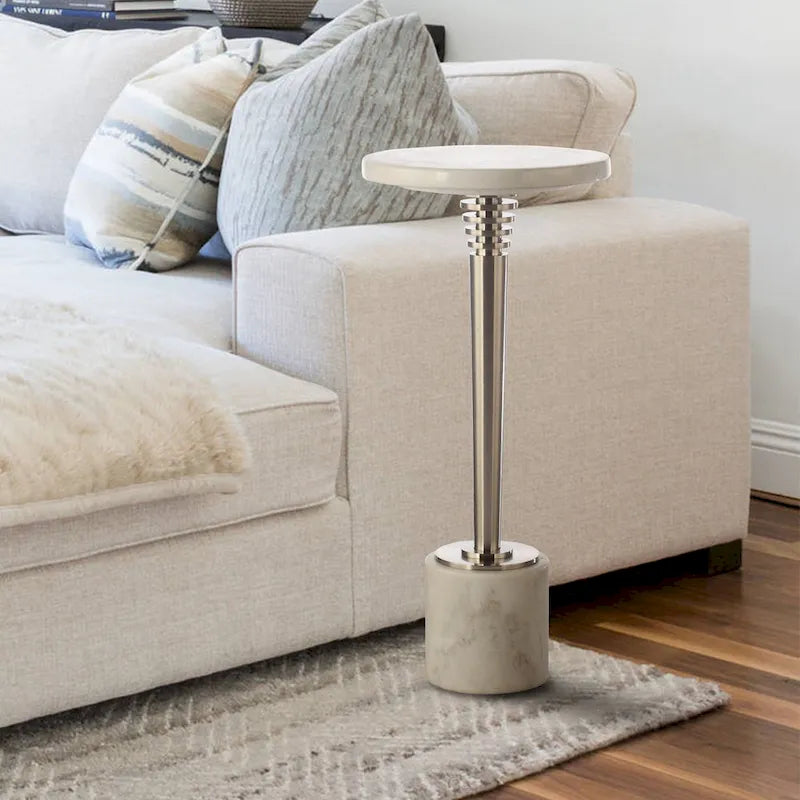 Modern Round Marble Pedestal Accent Table - image 2