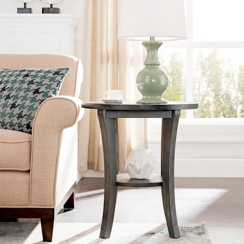 Round Side Table with Shelf and Solid Wood Construction - image 2