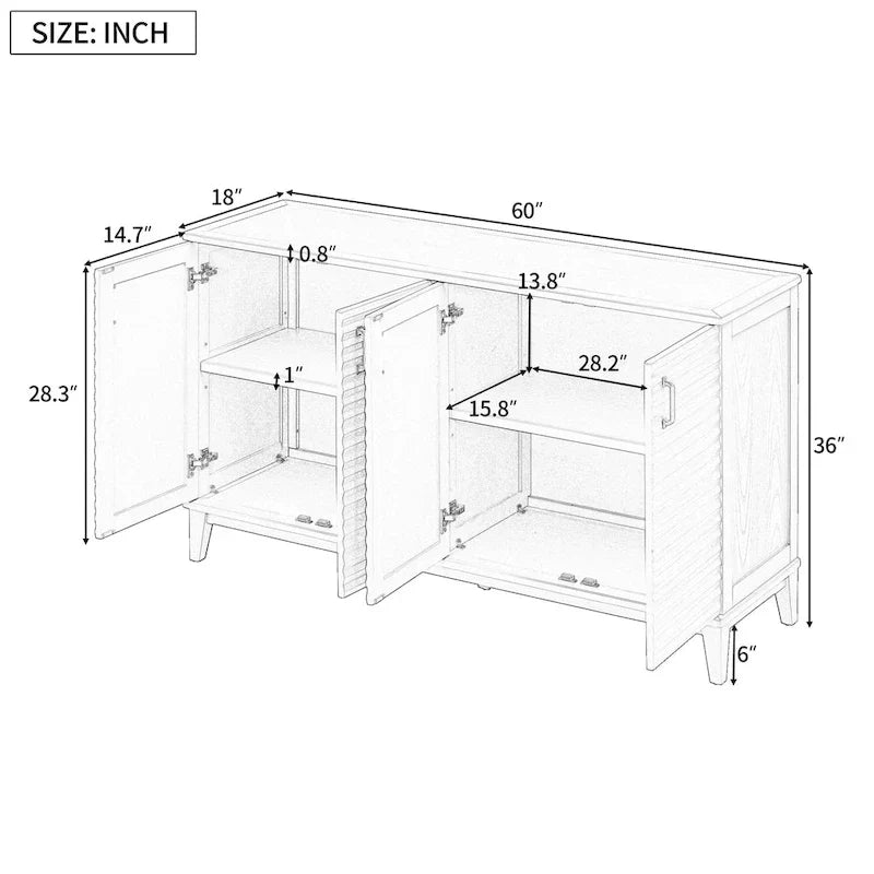 Large 4-Door Sideboard Buffet with Adjustable Shelves for Ample Storage - image 8
