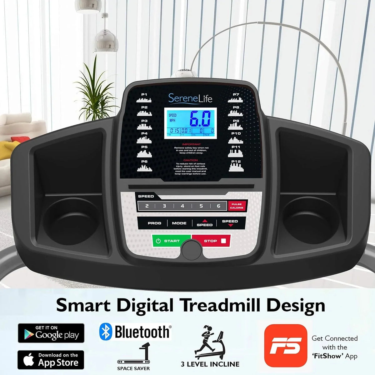 SereneLife Folding Treadmill - Foldable Home Fitness Equipment with LCD for Walking & Running - Cardio Exercise Machine - Preset and Adjustable Programs - Bluetooth Connectivity - image 22