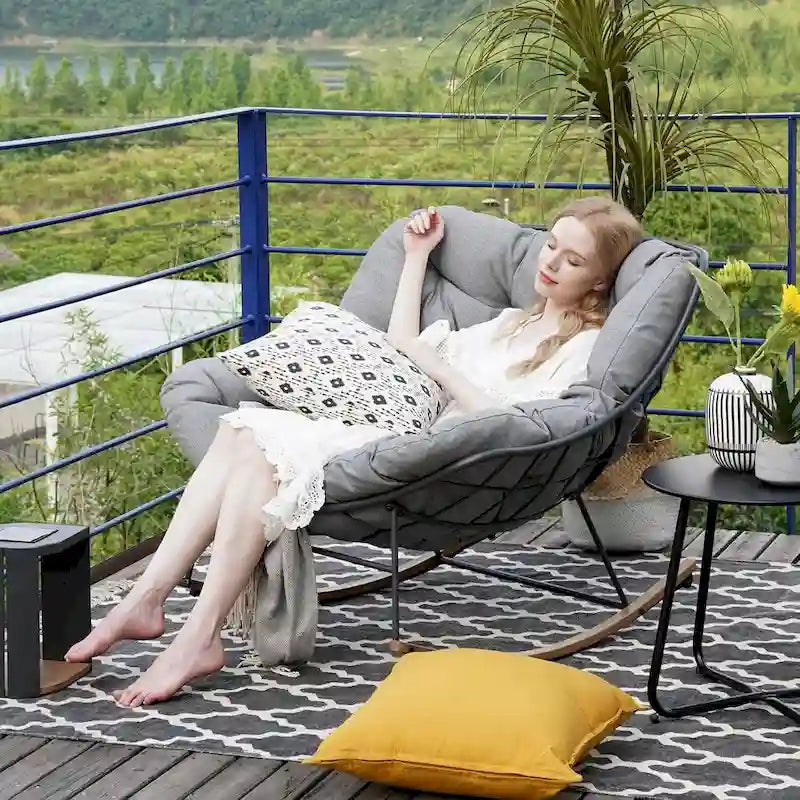 Giant Patio Rocking Chair, Indoor Outdoor Egg Freestyle Chair with Cushion Upholstered Modern Lounge Chair for, Garden, Backyard - image 3