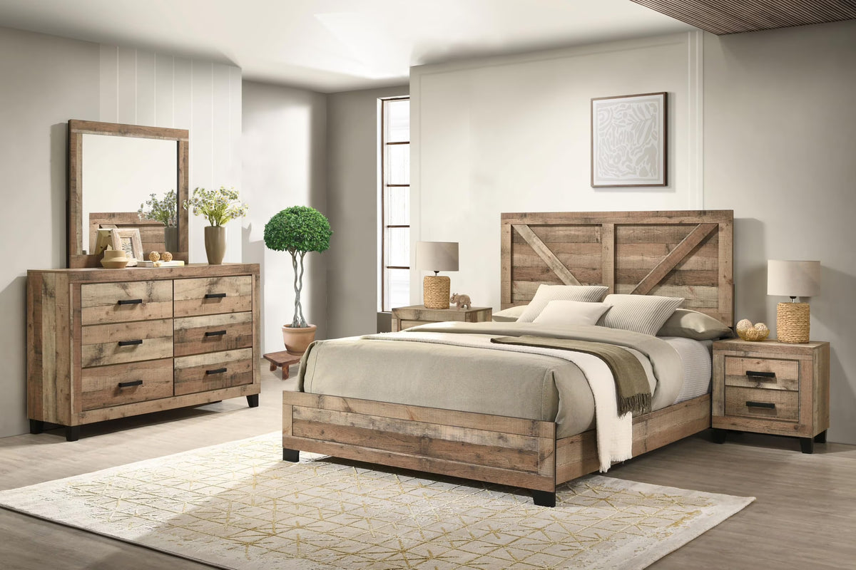 Kings Brand Furniture Biloxi Farmhouse Classic 5-Piece Bedroom Set - Bed Frame with Headboard, Dresser, Mirror and 2 Nightstands (King) - image 2