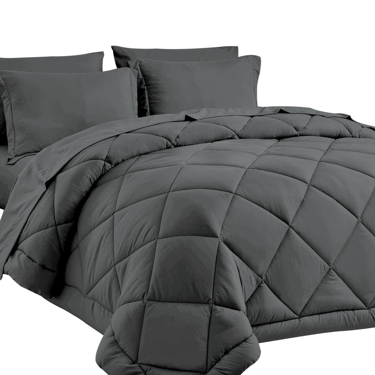 CozyLux Queen Bed in A Bag 7-Pieces Comforter Sets with Comforter and Sheets Dark Grey All Season Bedding Sets with Comforter, Pillow Shams, Flat - image 1