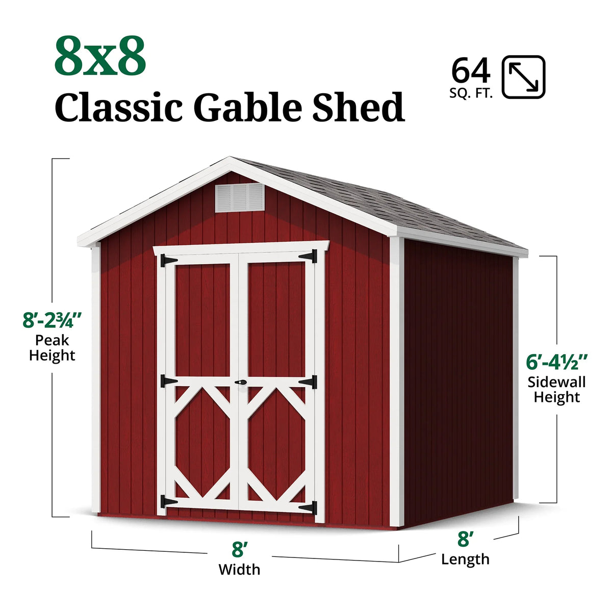 Little Cottage Co. 8x8 Classic Gable Shed, Outdoor Wood Storage Shed Do-It-Yourself Precut Kit - image 3