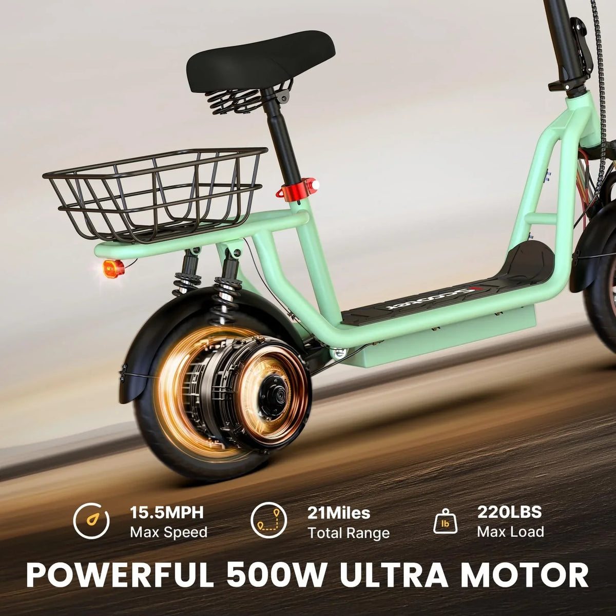 iScooter electric scooter with seat, 37/21 mile range, 28/19/15.6 mph top speed, dual suspension scooter with basket - image 25