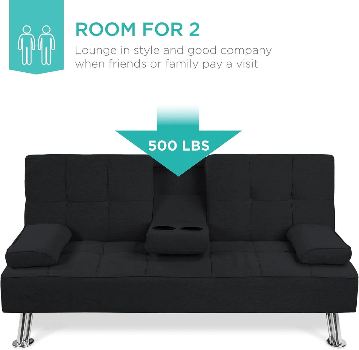 Best Choice Products Linen Upholstered Modern Convertible Folding Futon Sofa Bed for Compact Living Space, Apartment, Dorm, Bonus Room w/Removable Armrests, Metal Legs, 2 Cupholders - Gray - image 25
