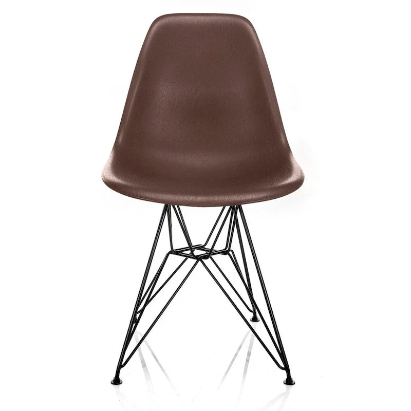 Mid-Century Modern DSR Dining Accent Side Chair with Brown Wood Grain Finish and Black Eiffel Steel Legs - Nature Series - image 1