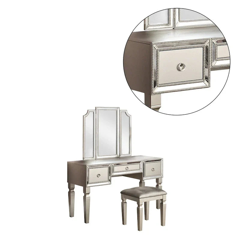 Fabric and Wood Vanity Set with Matching Stool - image 3