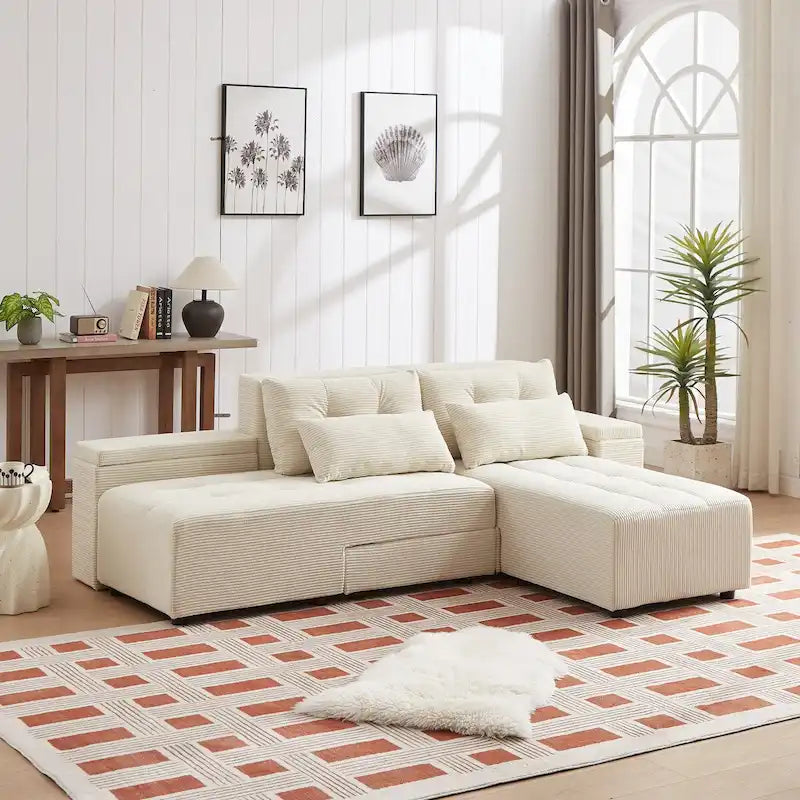 Beige Modular Corduroy Sleeper Sofa and Sectional Set - Versatile 3-in-1 Design - image 2