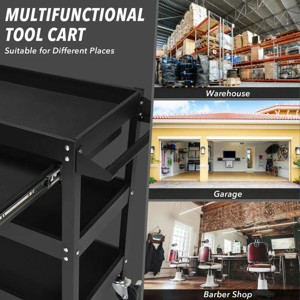 Spaco Rolling Tool Cart Mechanic Cabinet Storage ToolBox Organizer with Drawer-Black, Utility Cart on Wheels for Warehouse Garage Cleaning Office - image 9