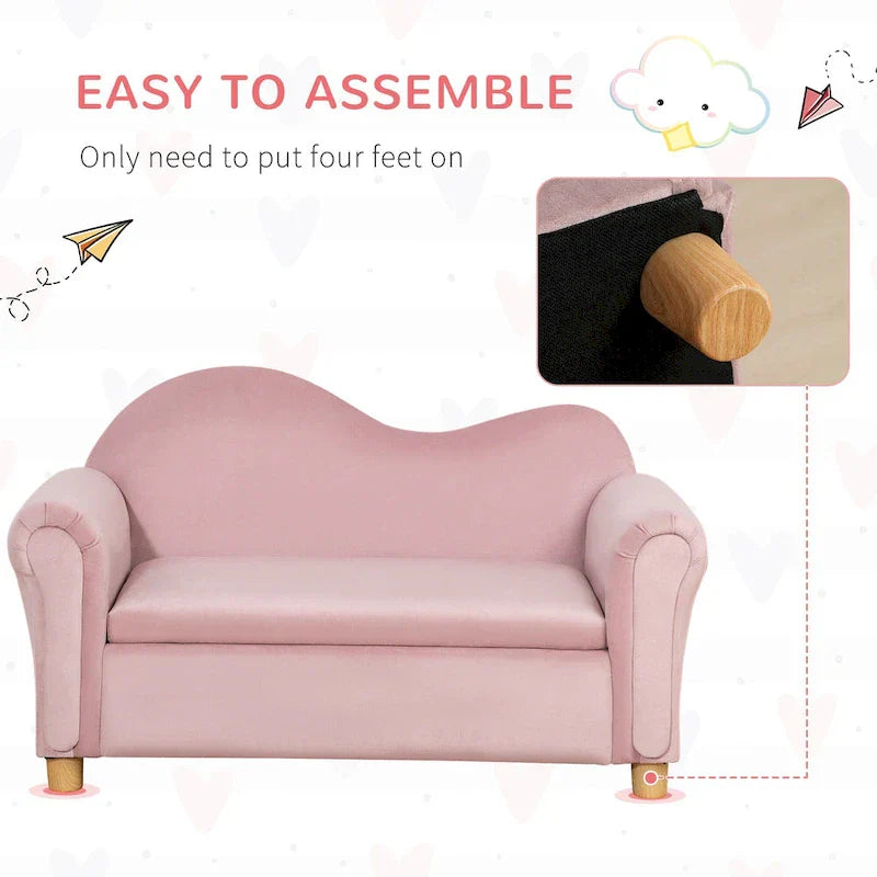 Qaba Kids Sofa with Wooden Armrests - Toddler Couch for Preschool and Kindergarten Rooms Featuring Hidden Storage - image 17