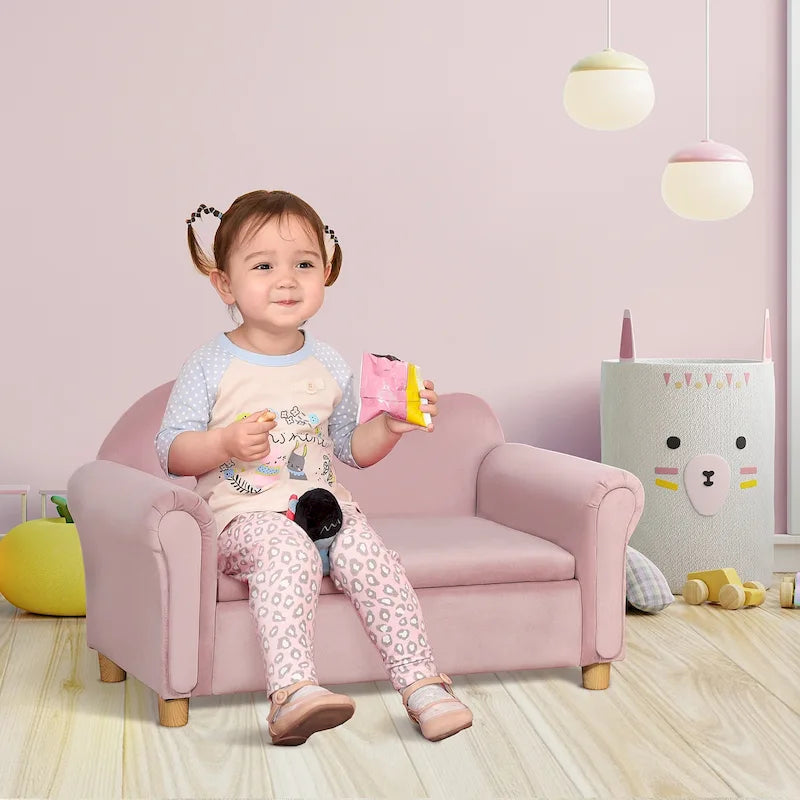 Qaba Kids Sofa with Wooden Armrests - Toddler Couch for Preschool and Kindergarten Rooms Featuring Hidden Storage - image 4