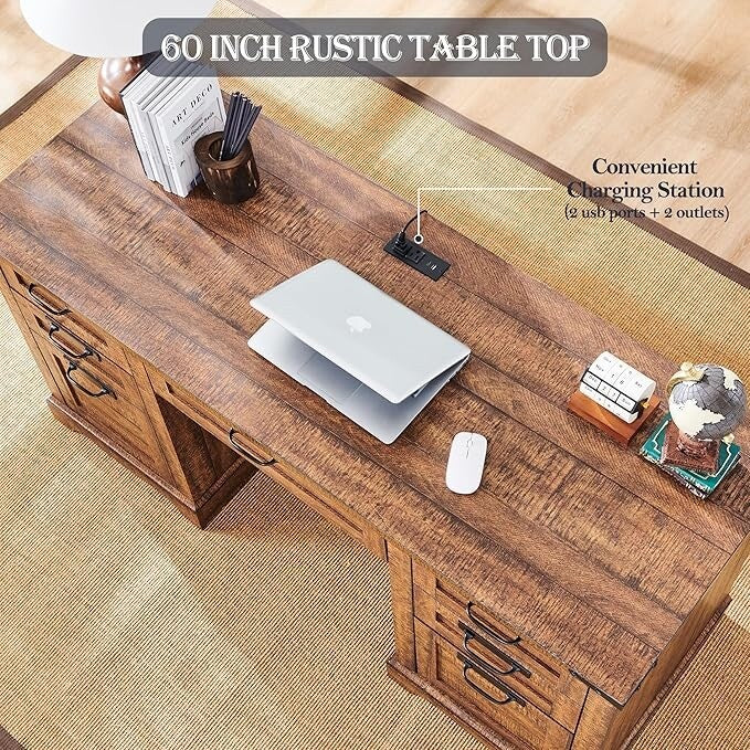 60 Farmhouse Executive Desk, Wood Home Office Desk, Computer Desk - image 17