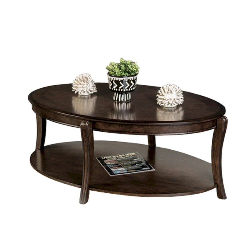 Orio 49-Inch Oval Brown Wood Coffee Table with Open Shelves - image 2