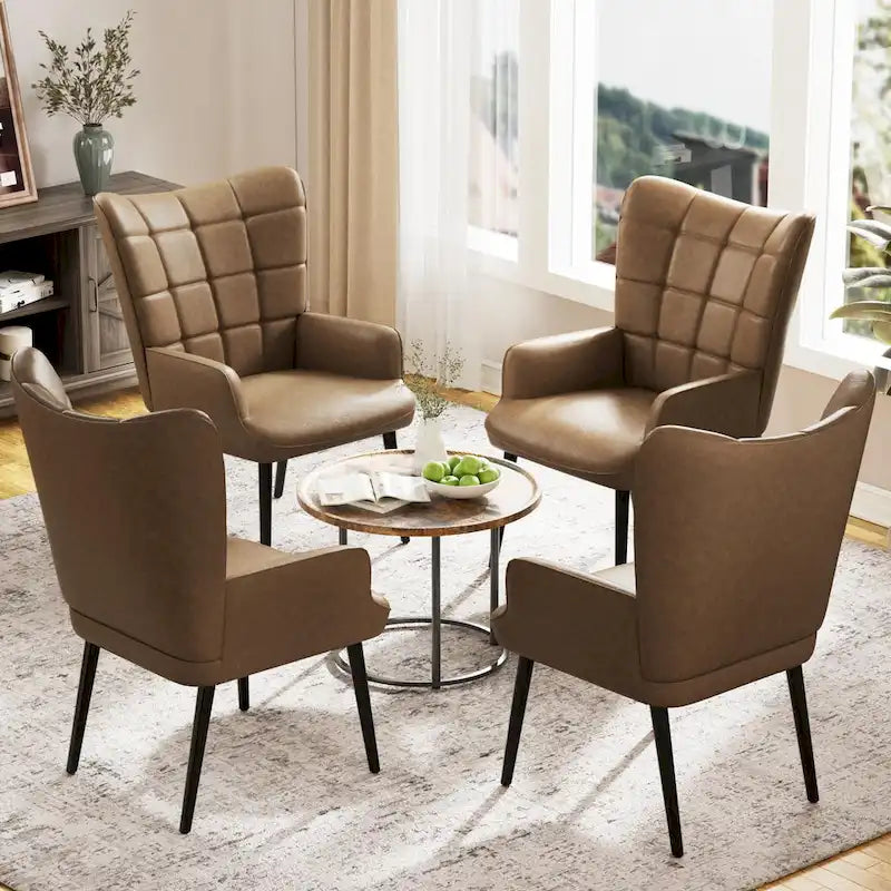 Set of 2 High-Back Tufted Accent Chairs in Cream, Brown, and Taupe - image 8