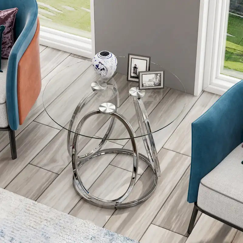 Myhozm Glass Side Table for Living Room with Sturdy Metal Frame - image 1