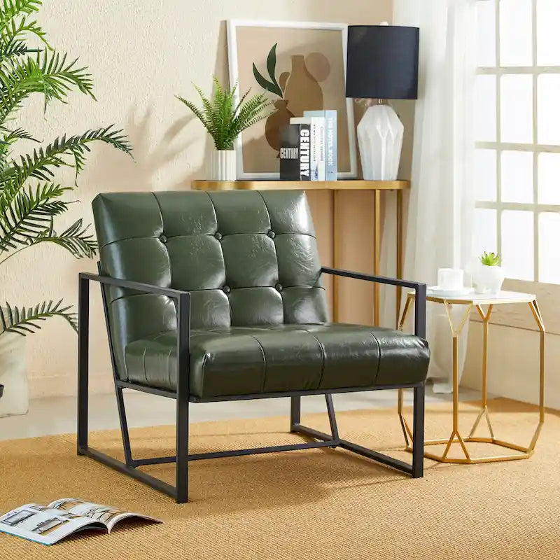 Glitzhome Set of 2 Mid-Century Tufted Accent Chairs in 29.25W PU Leather - image 22