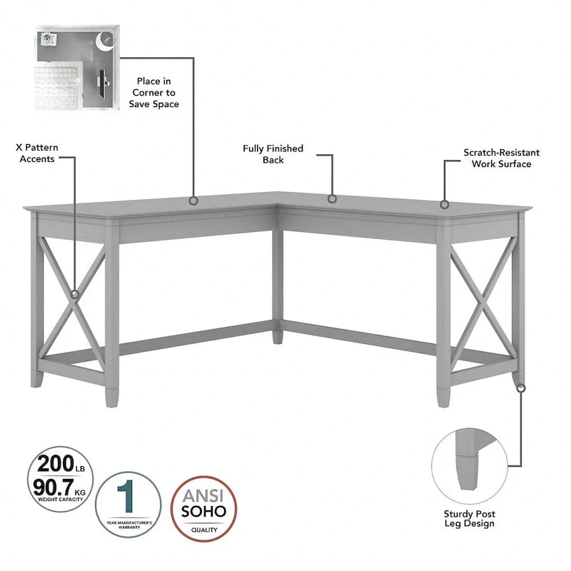 Bush Furniture Key West 60-Inch L-Shaped Desk with Rolling File Cabinet - image 17