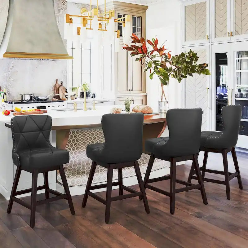 LUE BONA Set of 4 Mid-Century Modern 26-Inch Swivel Counter Stools with Faux Leather and Fabric Upholstery for Kitchen Island - image 19