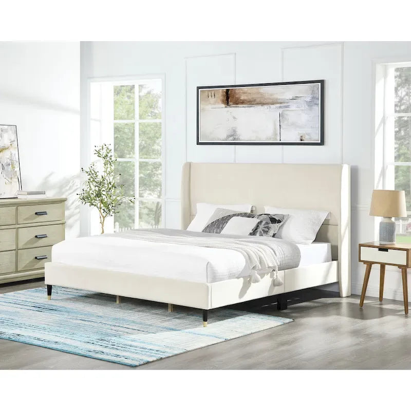 Roundhill Furniture Rozitta Upholstered Wingback Bed with Platform Design - image 1