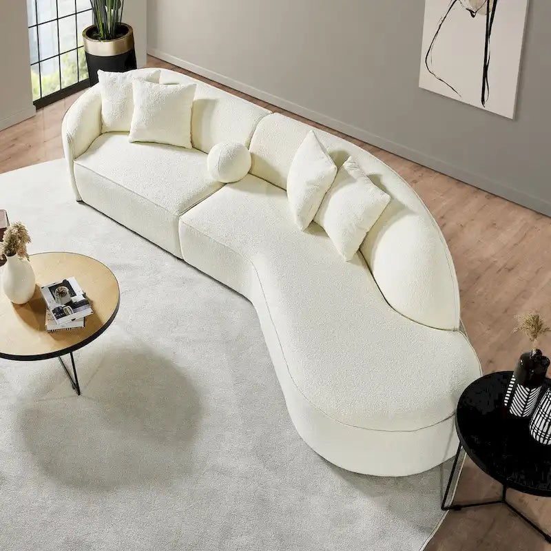 Luxury Modern Curved Sofa in White with Gallar Japandi Style Boucle Fabric - image 1