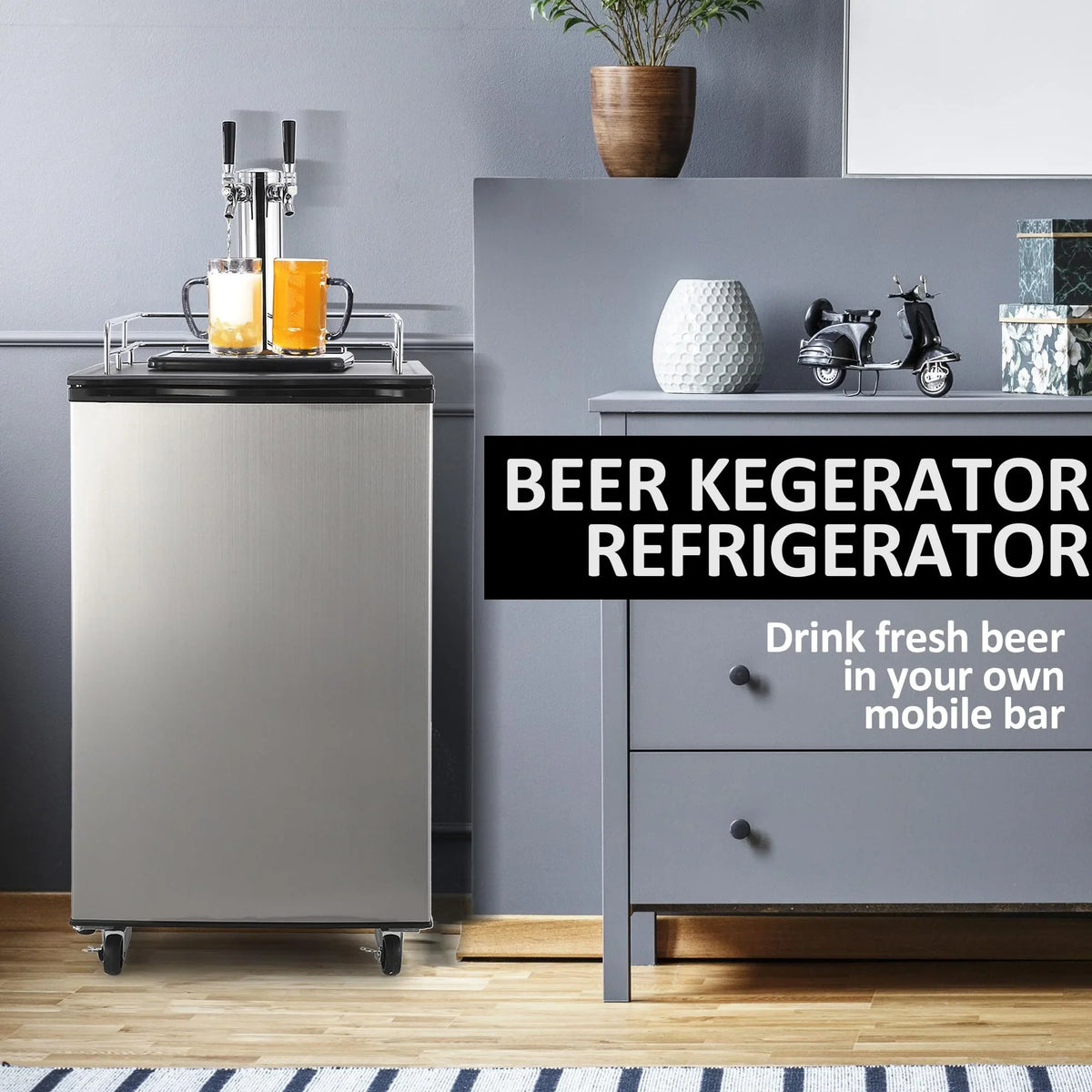 Beer Kegerator, Dual Tap Draft Beer Dispenser, Full Size Stainless Steel Keg Refrigerator With Drip Tray, CO2 Cylinder, 32°F- 50°F Temperature Control, 170L - image 8