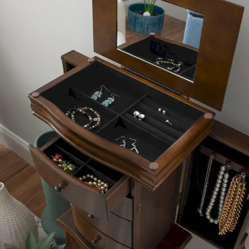 Serena Walnut Jewelry Armoire with Mirrored Finish - image 3