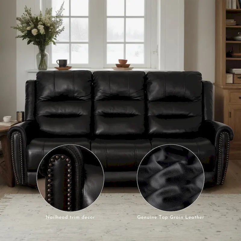 Authentic Leather Black Power Recliner Sofa Set: Loveseat and Recliner with Adjustable Headrest and Extendable Footrest - image 7
