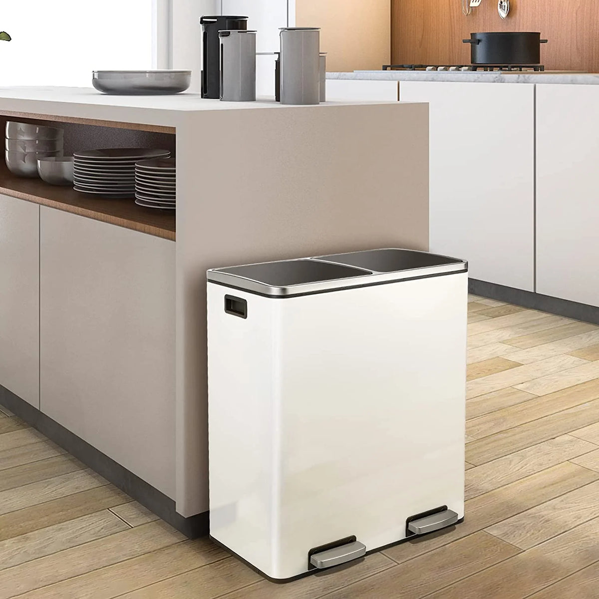 Arlopu 60 L/16 gal Dual Trash Can, Stainless Steel Garbage Can for Kitchen, Recycle Bin with Lid - image 21