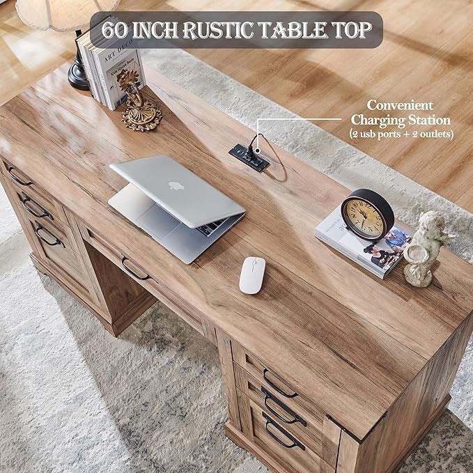 60 Farmhouse Executive Desk, Wood Home Office Desk, Computer Desk - image 12
