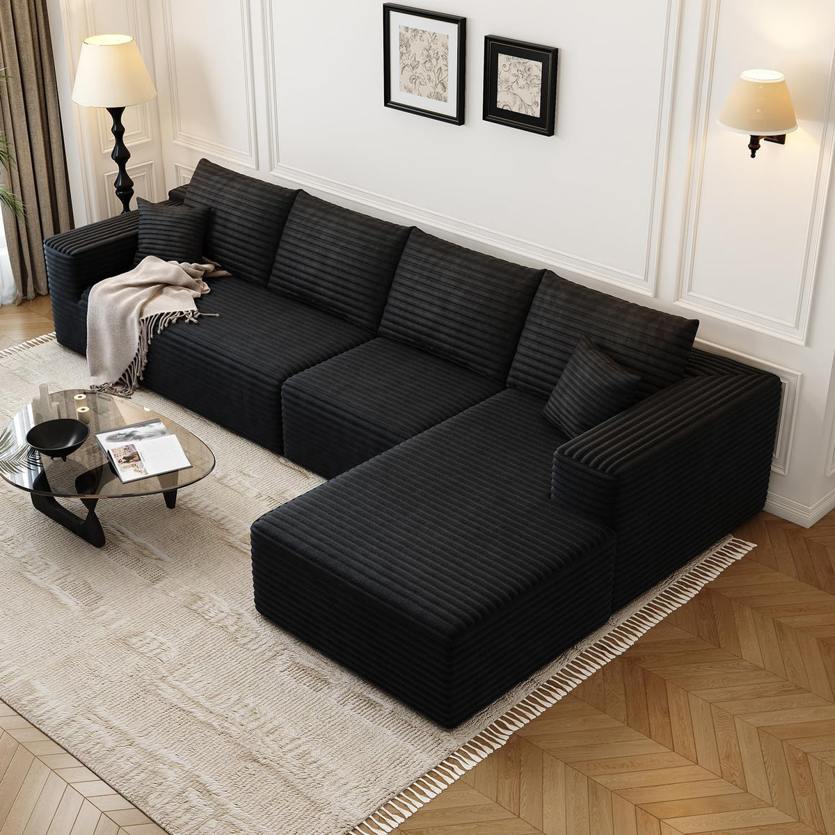 107.5" Cloud Modular Sectional Sofa Couch with L-Shape Chaise,Modern Minimalist Upholstered Couches for Living Room Bedroom,Deep Seat Corner Couch .No Assembly Required (Black,Left Facing Chaise) - image 28