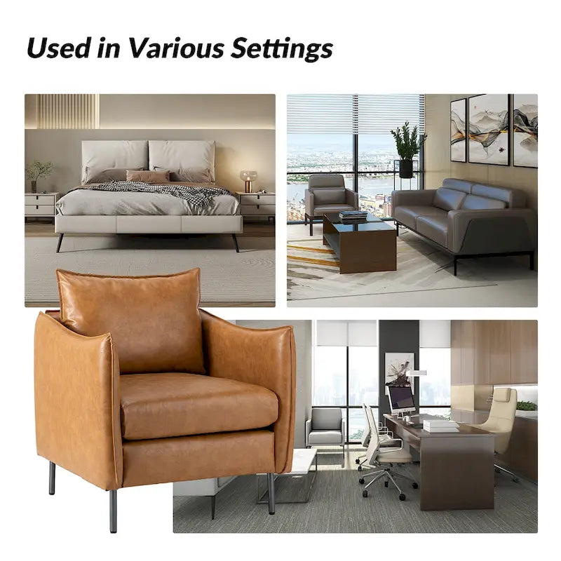 Set of 2 Jaime Modern Vegan Leather Accent Chairs with Metal Legs by HULALA HOME - image 5