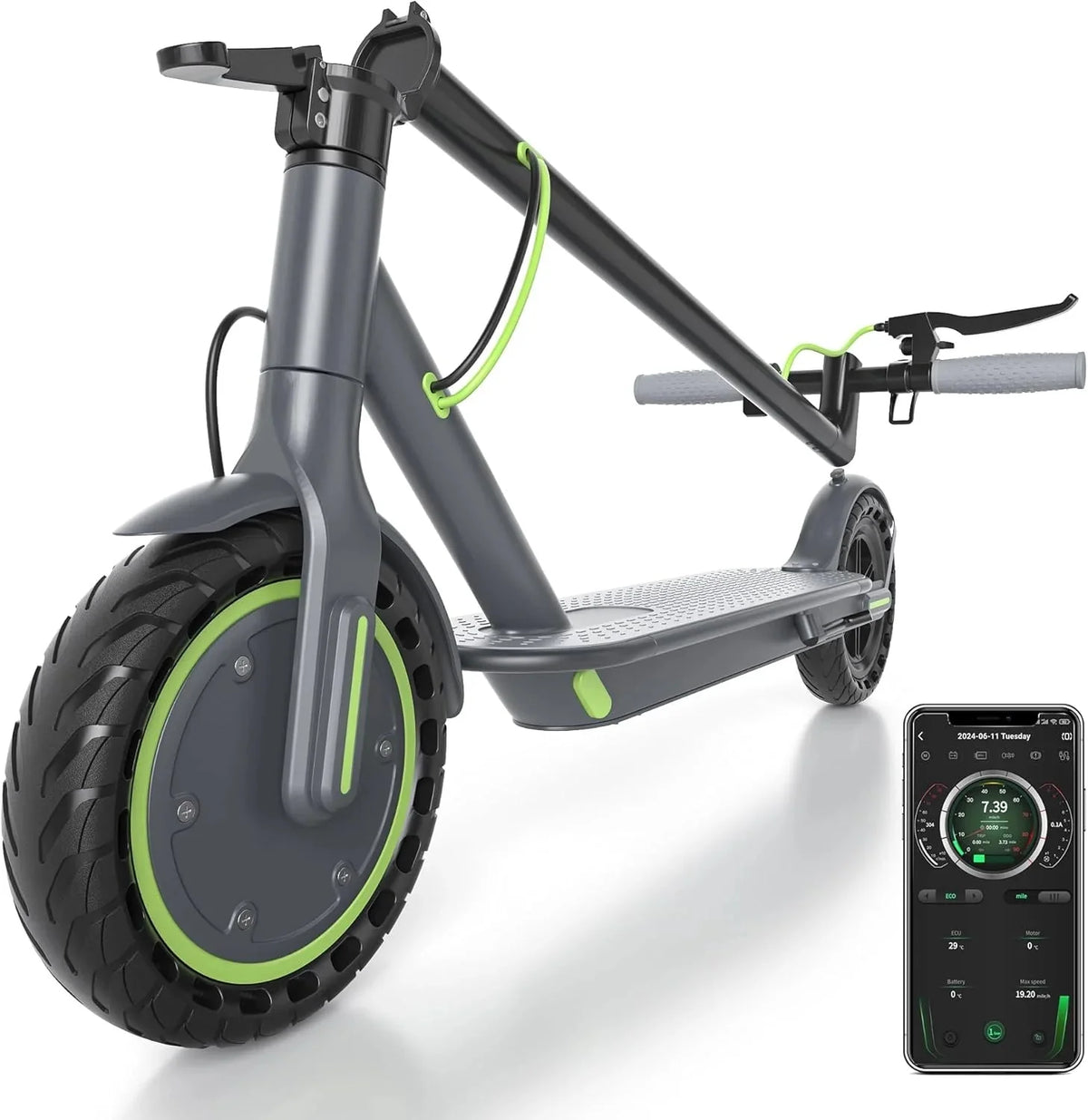 Electric Scooter - 8.5" Solid Tires, 350W Motor, Up to 19 MPH and 21-23 Miles Long-Range Portable Foldable Commuting Scooter for Adults with Double Braking System and App - image 6