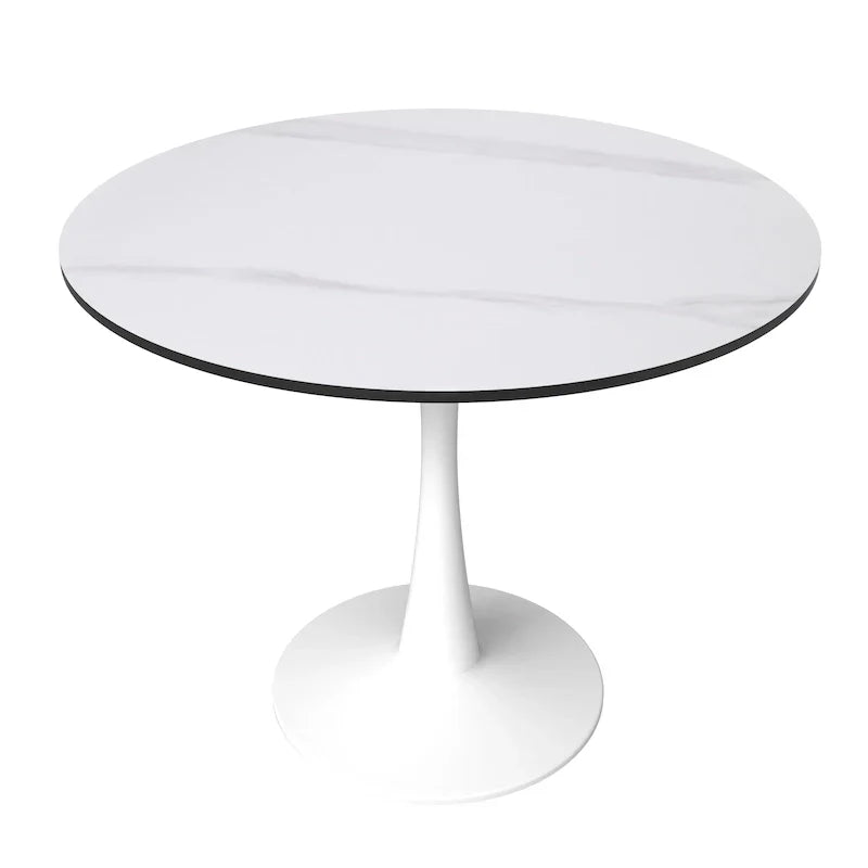 Bristol 35-Inch Round Dining Table for 4 with Sintered Stone Top and White Stainless Steel Pedestal Base - image 2