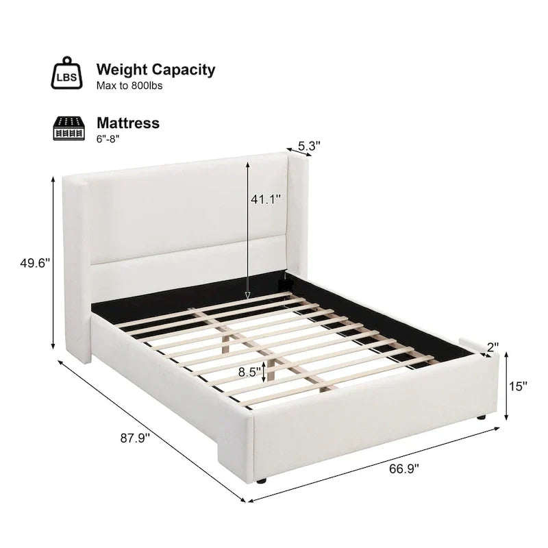 Upholstered Platform Bed with Wingback Headboard and Slat Support - image 11